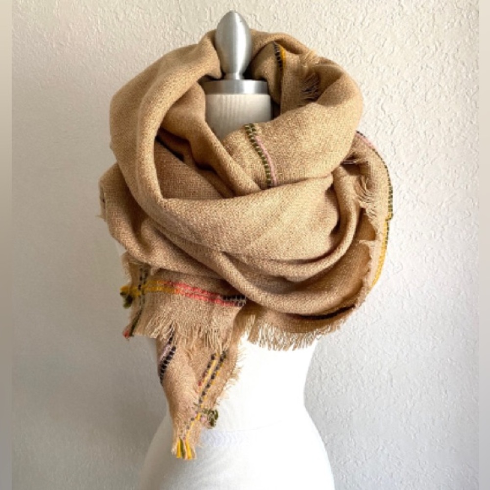 Oversized Blanket Scarf, Beige Shawl, Soft Warm Winter Scarf, Fashion Scarf